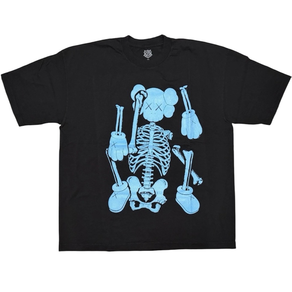 KAWS x Clipse Skeleton Graphic Tee Black Blue Streetwear Size L NWT